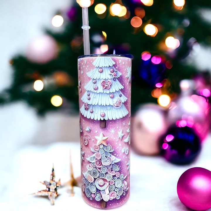 Wholesale | 4 | Pink Christmas Tree Paper Tumblers for wholesale by Lasting Impressions CT