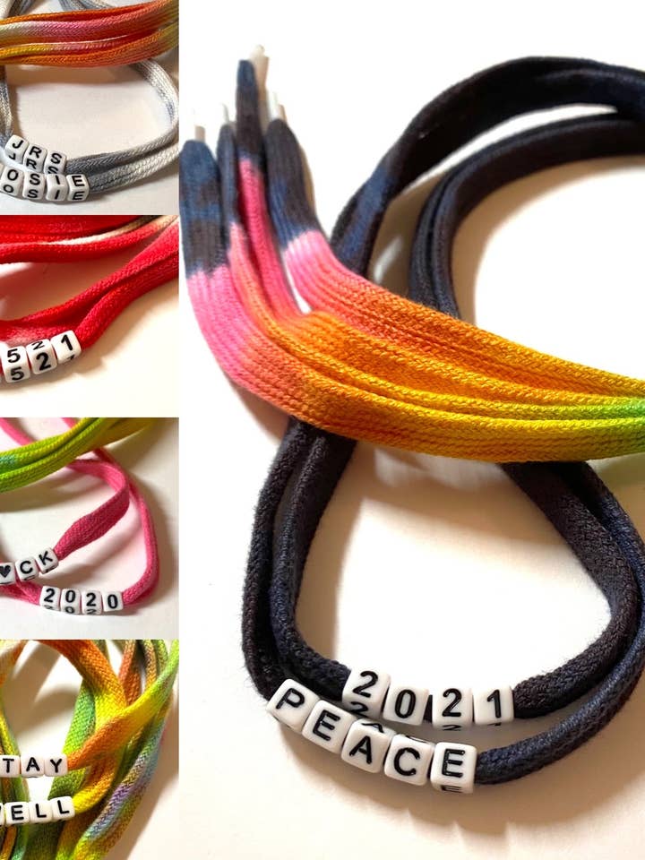 Brugerdefinerede Tie Dye og Beaded Snørebånd for engroshandel hos Just About Dyed