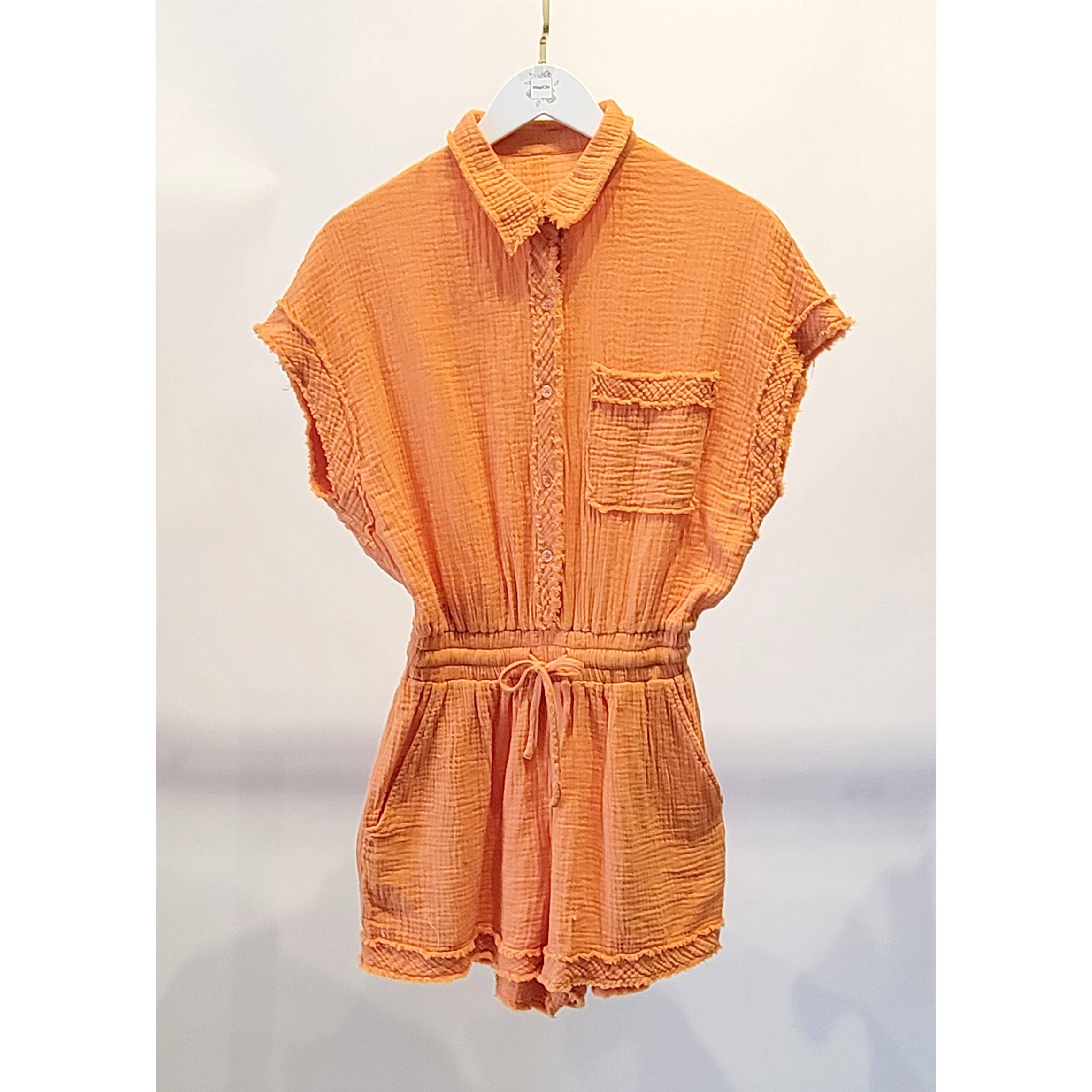 Mapcie - Vente Combishort – femme - BARBOTEUSE BOUTONNÉE EN GAZE DÉLAVÉE5