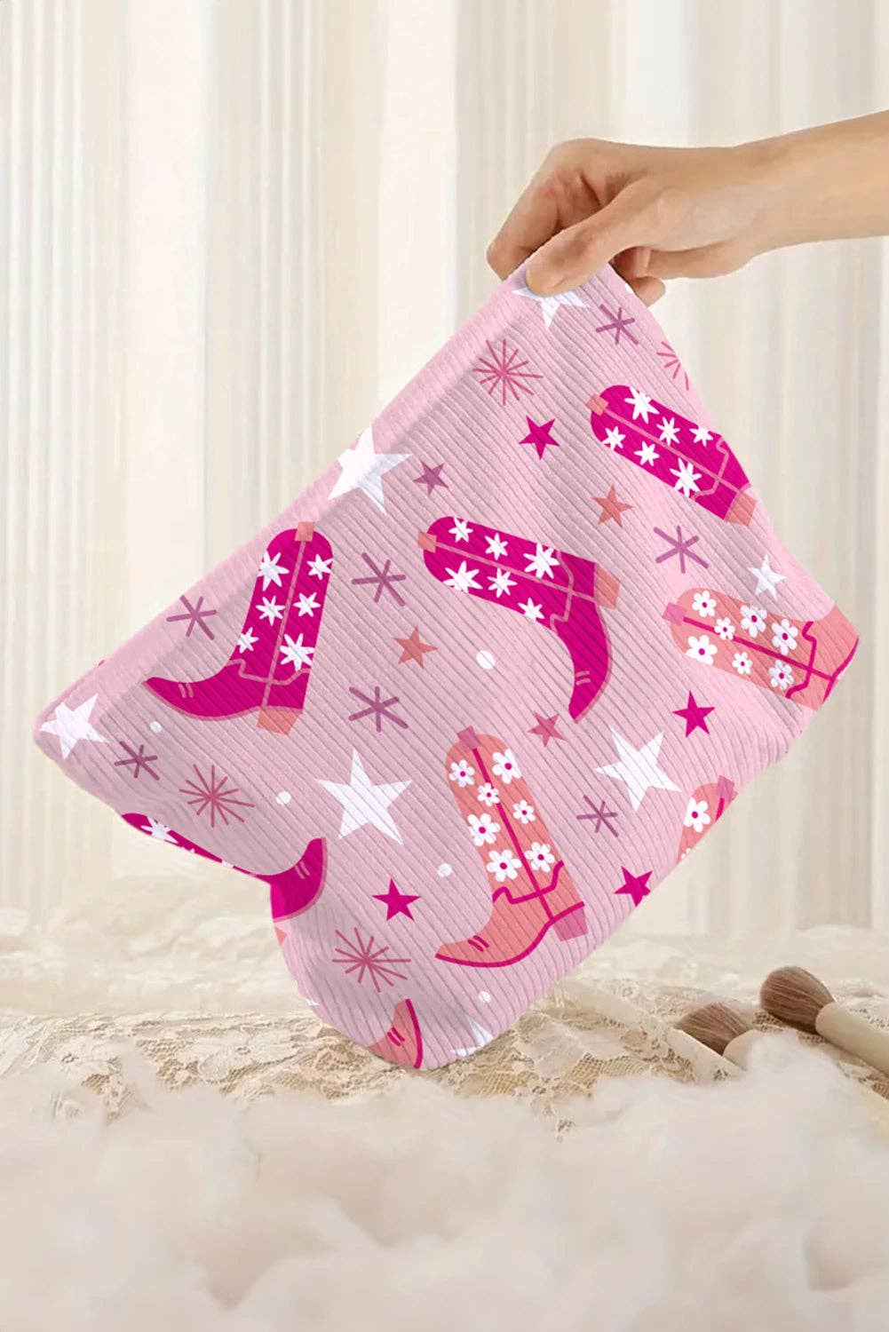 Pink Western Cowboy Boots Star Print Large Makeup Bag for wholesale on Faire2