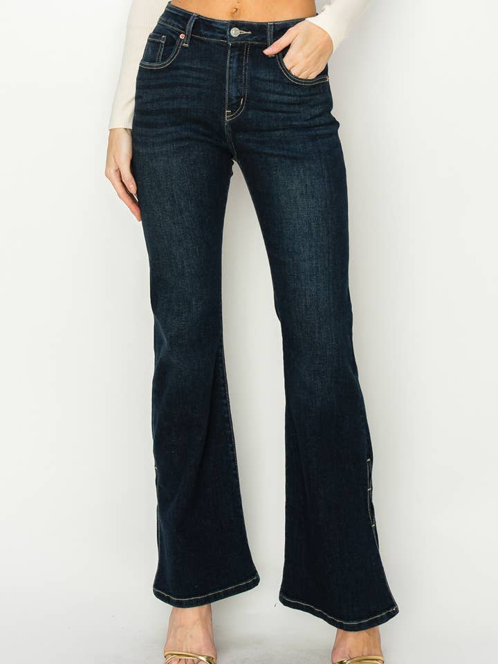 DARK STONE HIGH RISE FLARE JEANS for wholesale on Faire