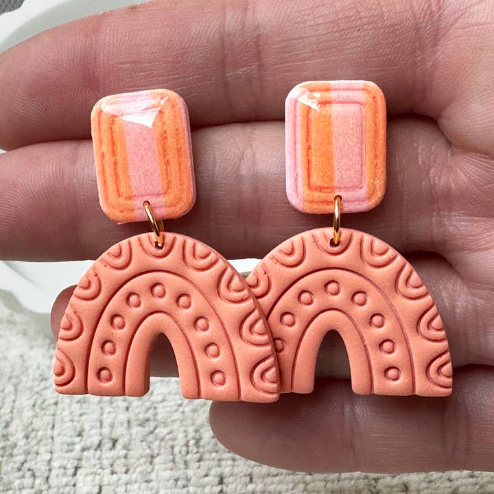 Tangerine Arch Dangles – Textured Clay Statement Earrings for wholesale by Willow and Wild
