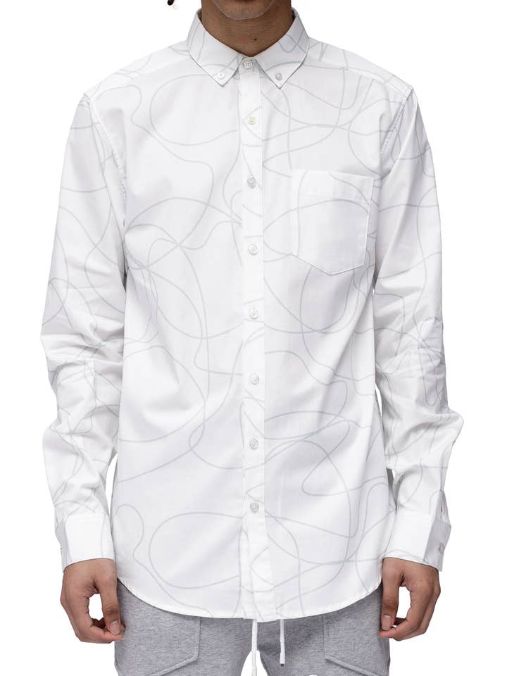 Bianco Camicia a maniche lunghe da uomo con stampa a righe in bianco in vendita all'ingrosso su Faire