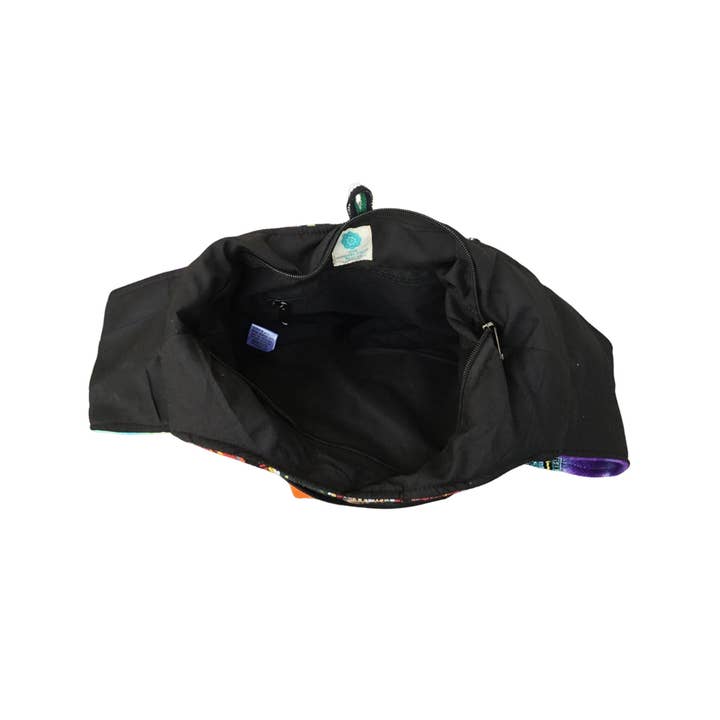 Multi Colored Trippy Mushrooms Embroidery Hemp and Cotton Tie Dye Hobo Bag for wholesale on Faire3