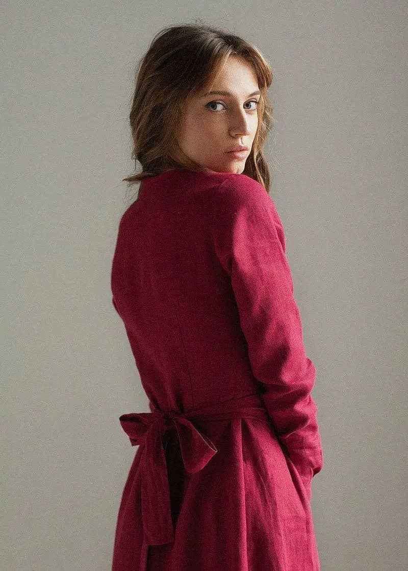 Velvety - Wholesale Dress - Women's - Burgundy Maxi Linen Dress Janet3