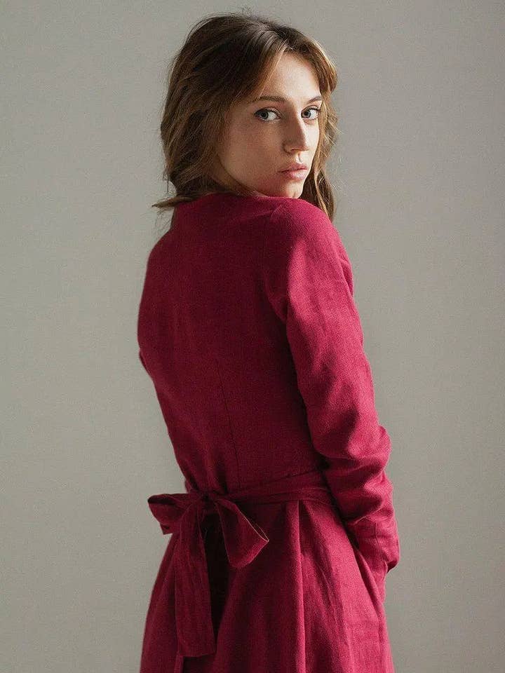 Velvety - Wholesale Dress - Women's - Burgundy Maxi Linen Dress Janet3