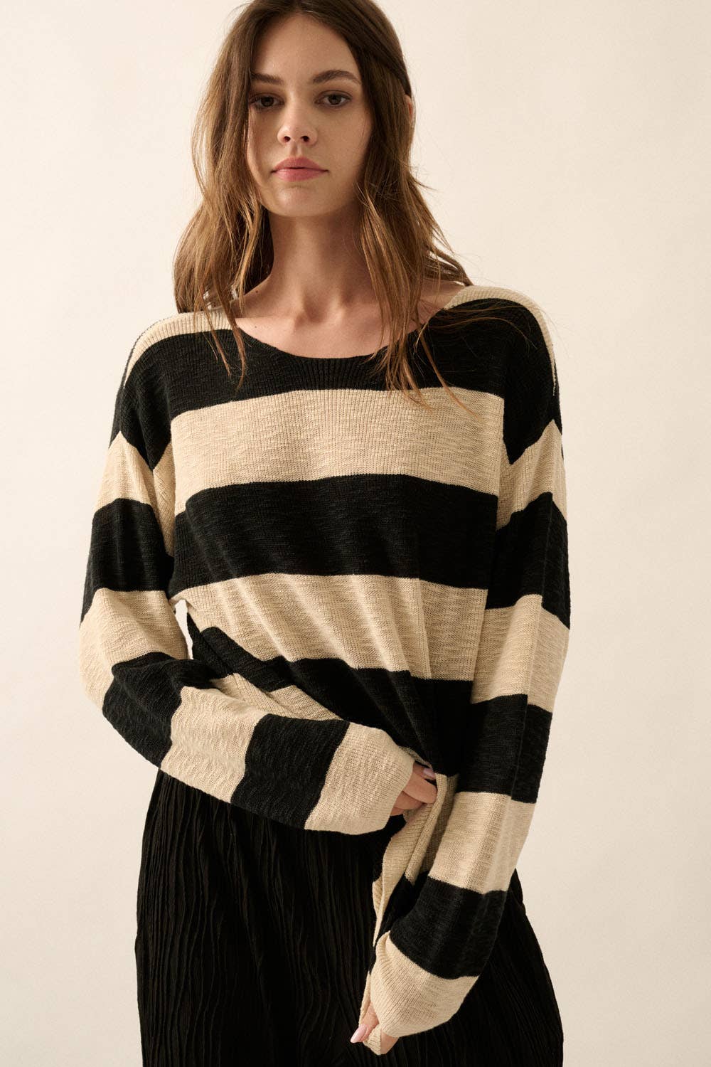 Promesa USA - Wholesale Knit Sweater - Women's - Striped Ribbed-Knit Sweater12
