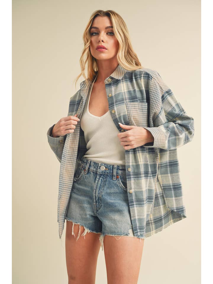 Blue Multi 8376EN Kambrie Plaid Flannel Shirt 1 for wholesale on Faire