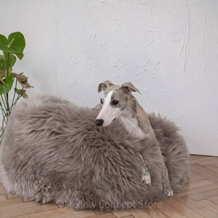 Mellow – Engroshandel Seng - Hund – Oval hunde- og kattekurv i naturlig lammeskind - Greige2