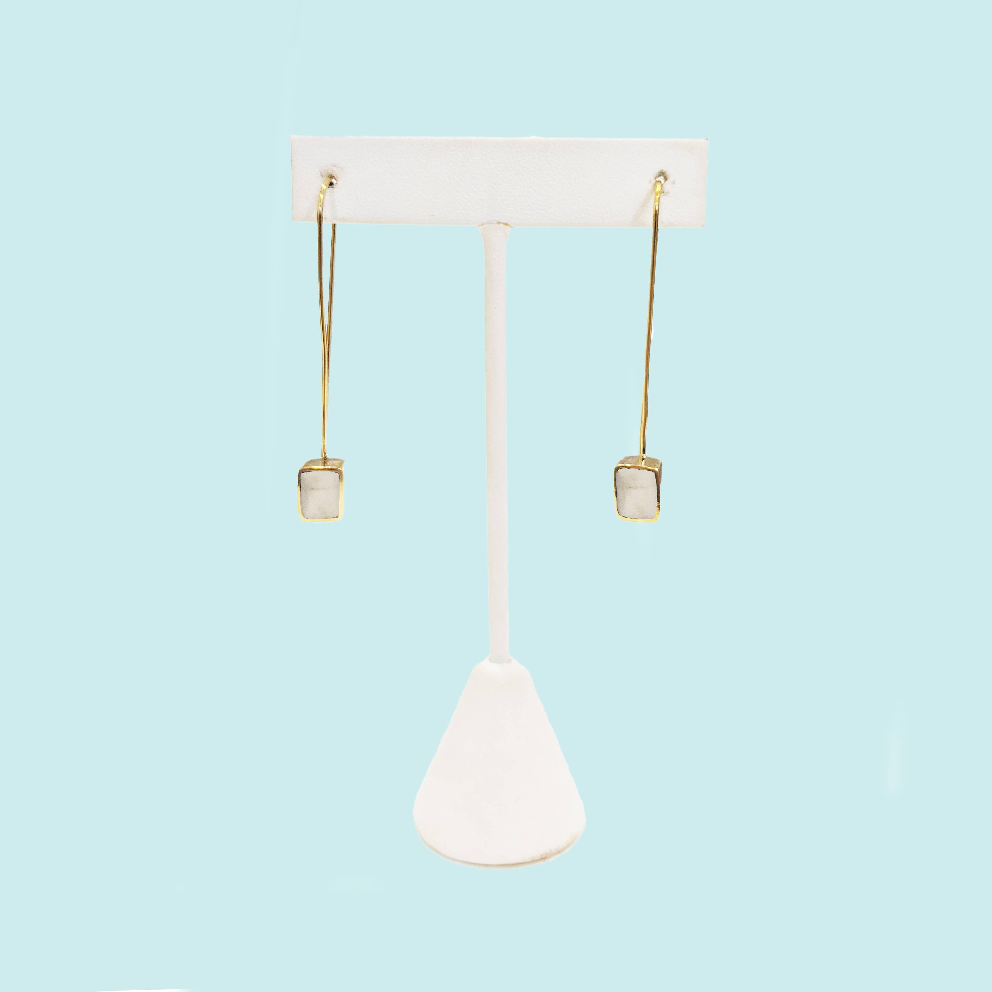 Swahili Coast - Wholesale Dangle Earrings - Rectangle Threader in White - Recycled Brass1