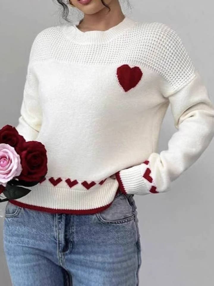 Casual Heart Crew Neck Trui met Lange Mouwen DP25E529 voor wholesale door Dipped Shop