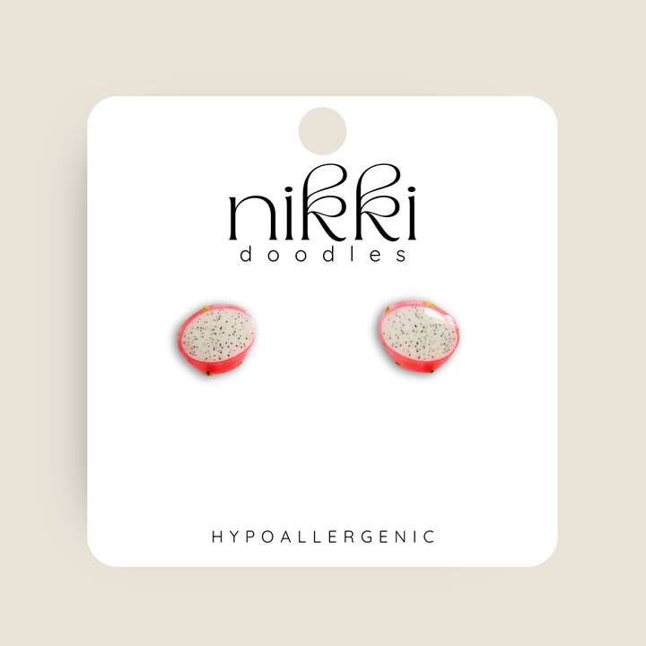 Orecchini a bottone Dragon Fruit Novelty per la vendita all'ingrosso da parte di Nikki Doodles