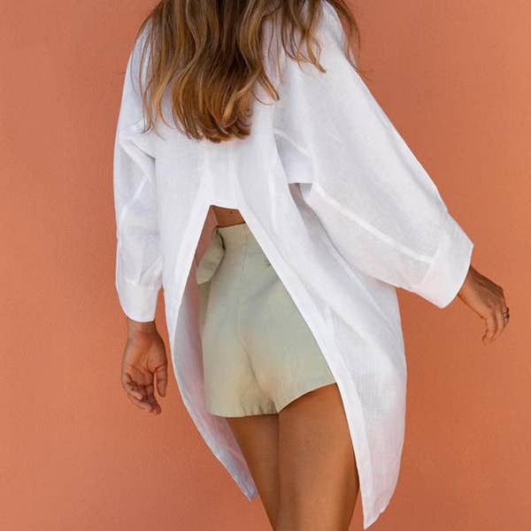 ​Split-Front Notch Collar Blouse for wholesale by UZ Wholesale Store