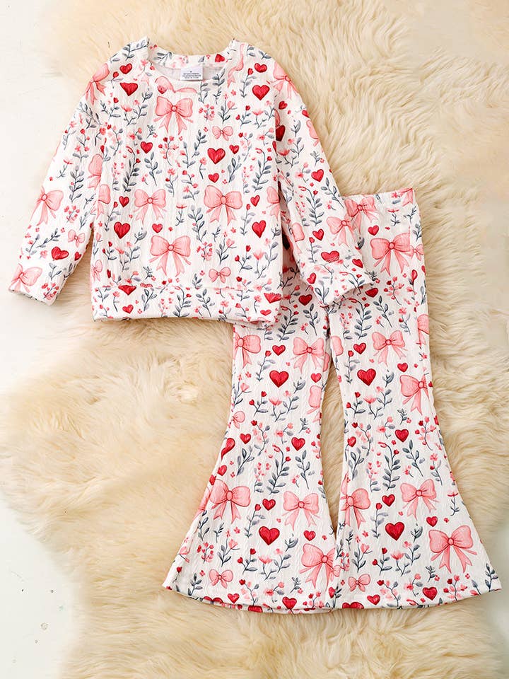 Kids Charm Online - Wholesale Sleepwear Set - Kids - Heart & bow printed girls 2 piece set. OFG52847 SOL1