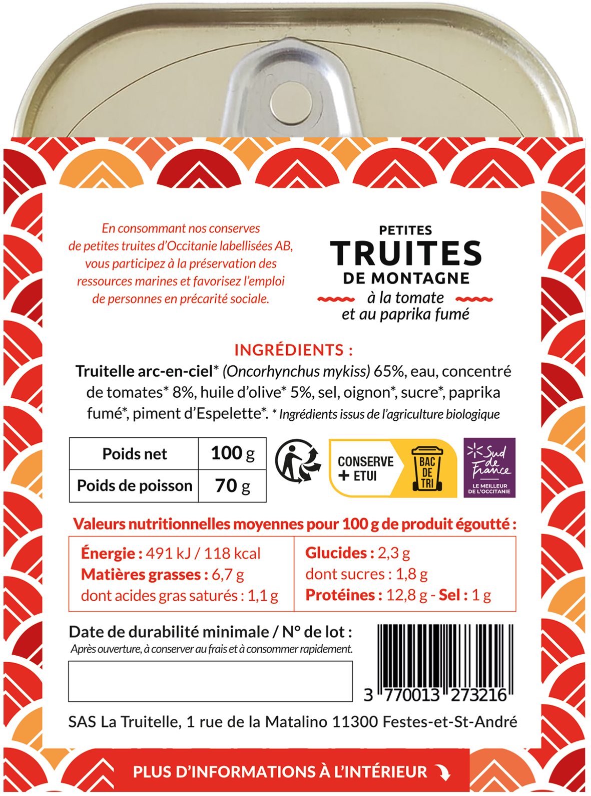 La Truitelle - Wholesale Tinned Fish - Mountain trout, lemon and basil marinade - 1001