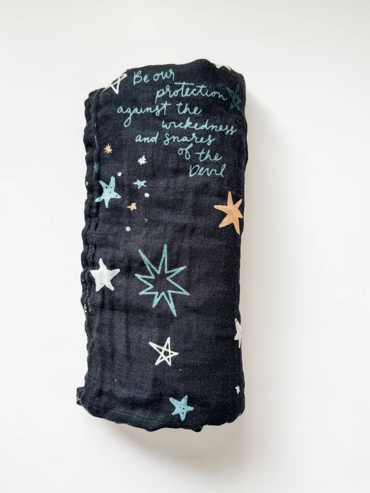 The Little Rose Shop - Wholesale Swaddle - Baby - St. Michael Prayer - Catholic Baby Muslin Blanket Swaddle