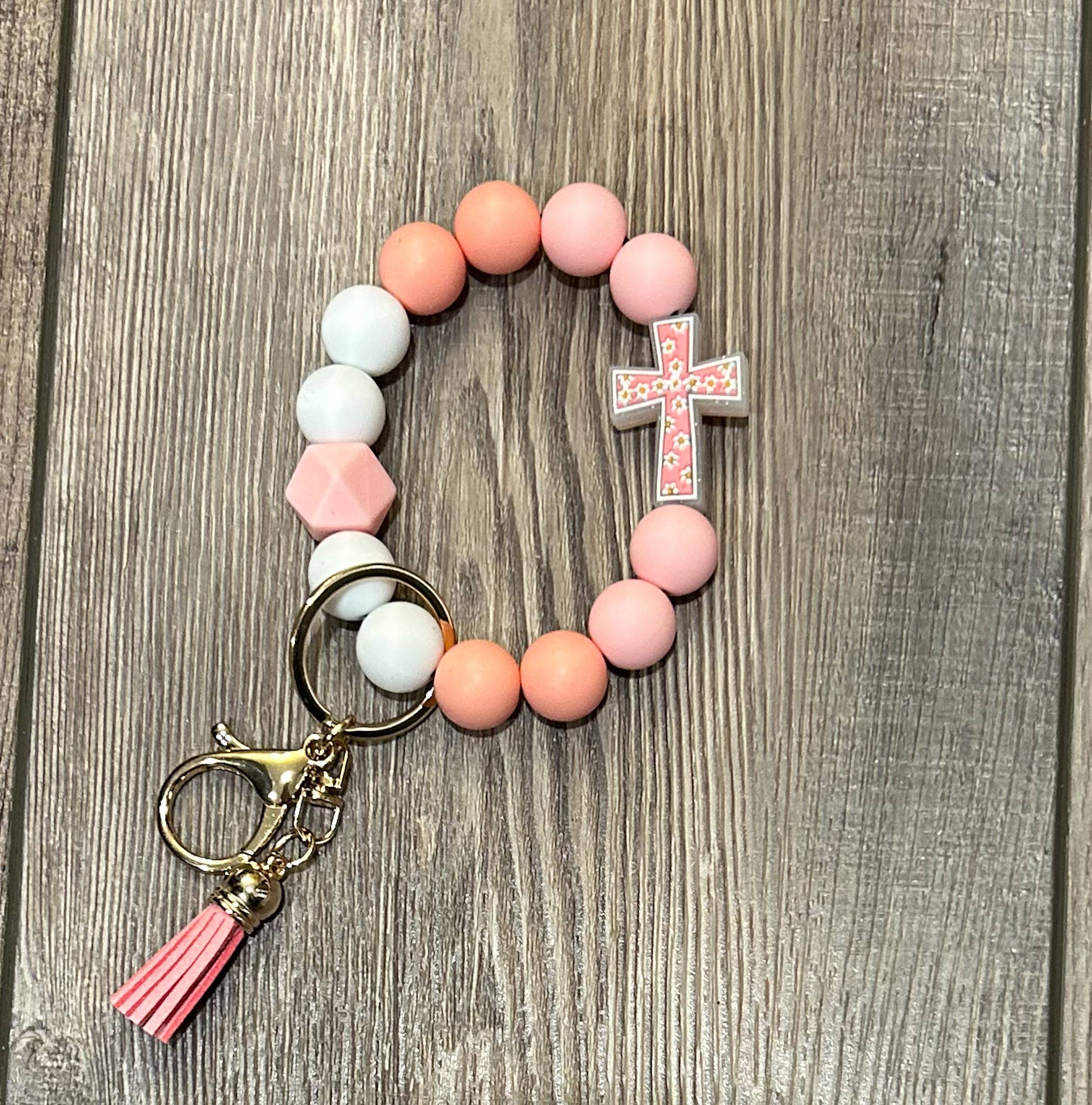 JILLIAN INK LLC - Wholesale Keychain Bracelet - He is Risen Floral Cross Wristlet Keychain3