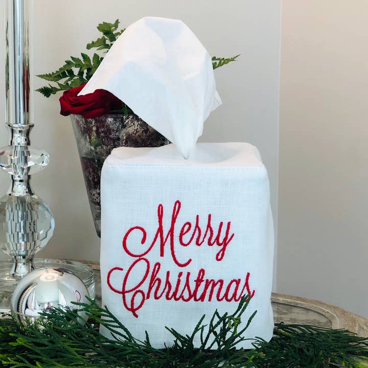 Merry Christmas Tissue Box Cover - Christmas for wholesale by Arte Italica & Crown Linen Designs