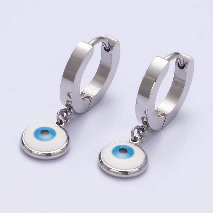 Orecchini Huggie rotondi smaltati Evil Eye in acciaio inossidabile | AE748 per la vendita all'ingrosso da parte di Aim Eternal