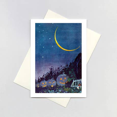 Jack-o-lanterns com lua crescente - Cartão Halloween por atacado de Laughing Elephant