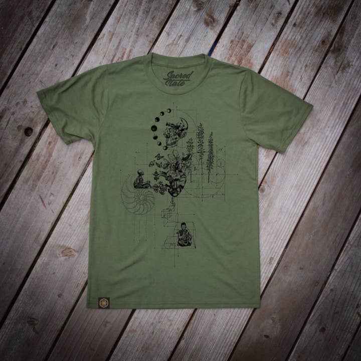Sacred State Design – wholesale T-shirts med screentryck – Herr – USA-tillverkad hamp-T-shirt med helig geometri och Buddha-design