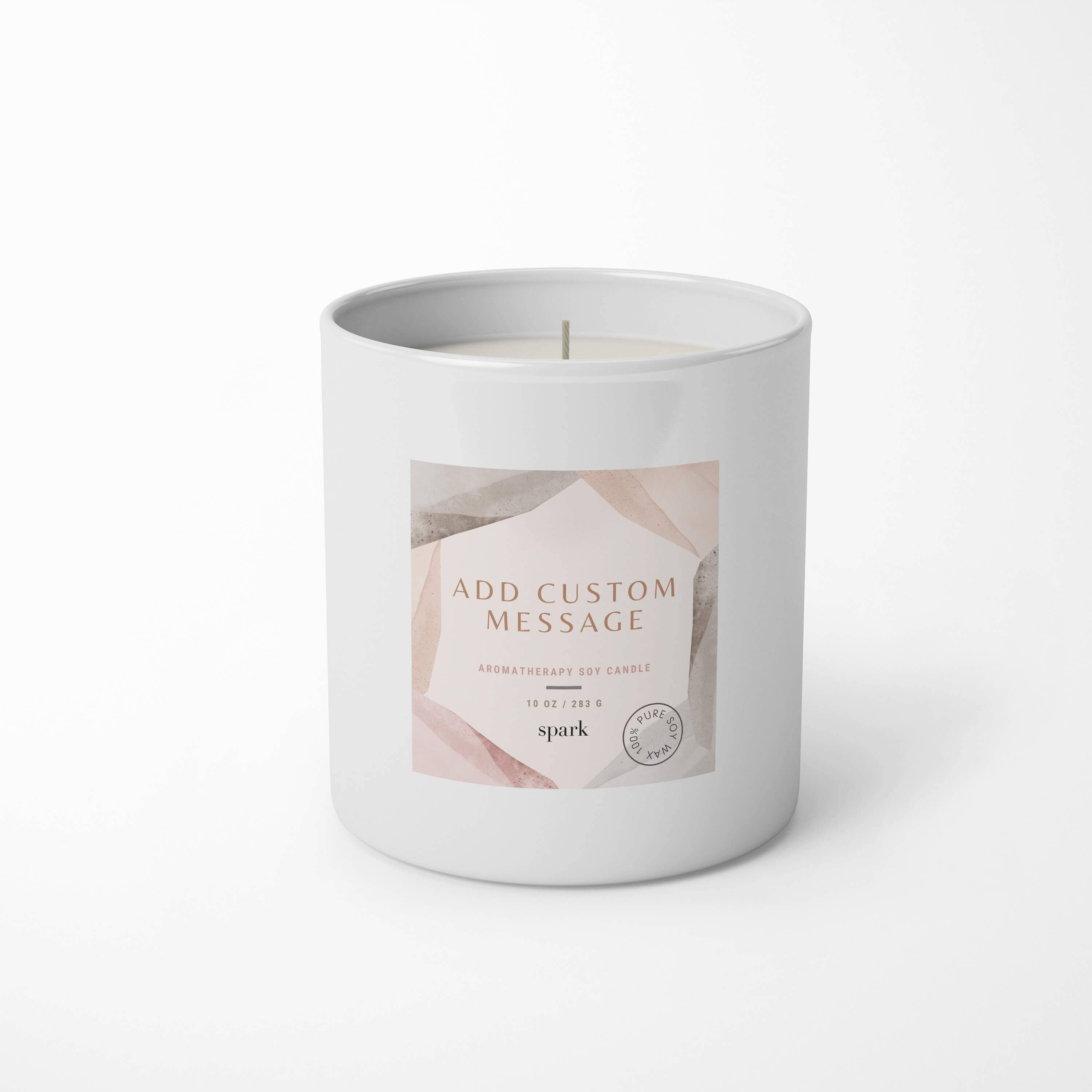 Bianco Opaco Candela personalizzata in vetro bianco opaco da 10 oz con etichetta e scatola regalo in vendita all'ingrosso su Faire7