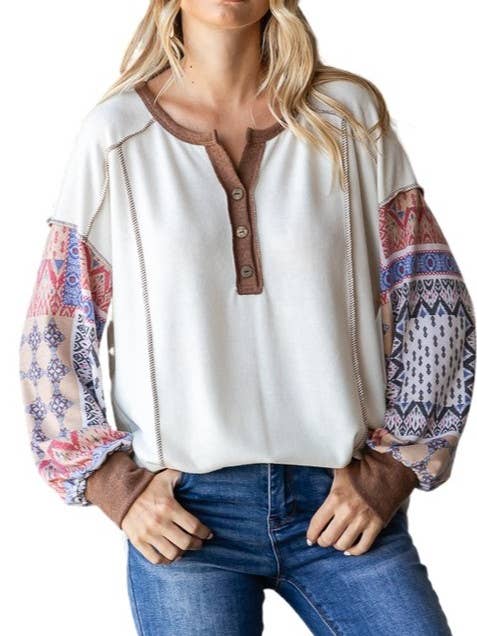 Geometrical Print Button Front Top for wholesale by Vanilla Monkey