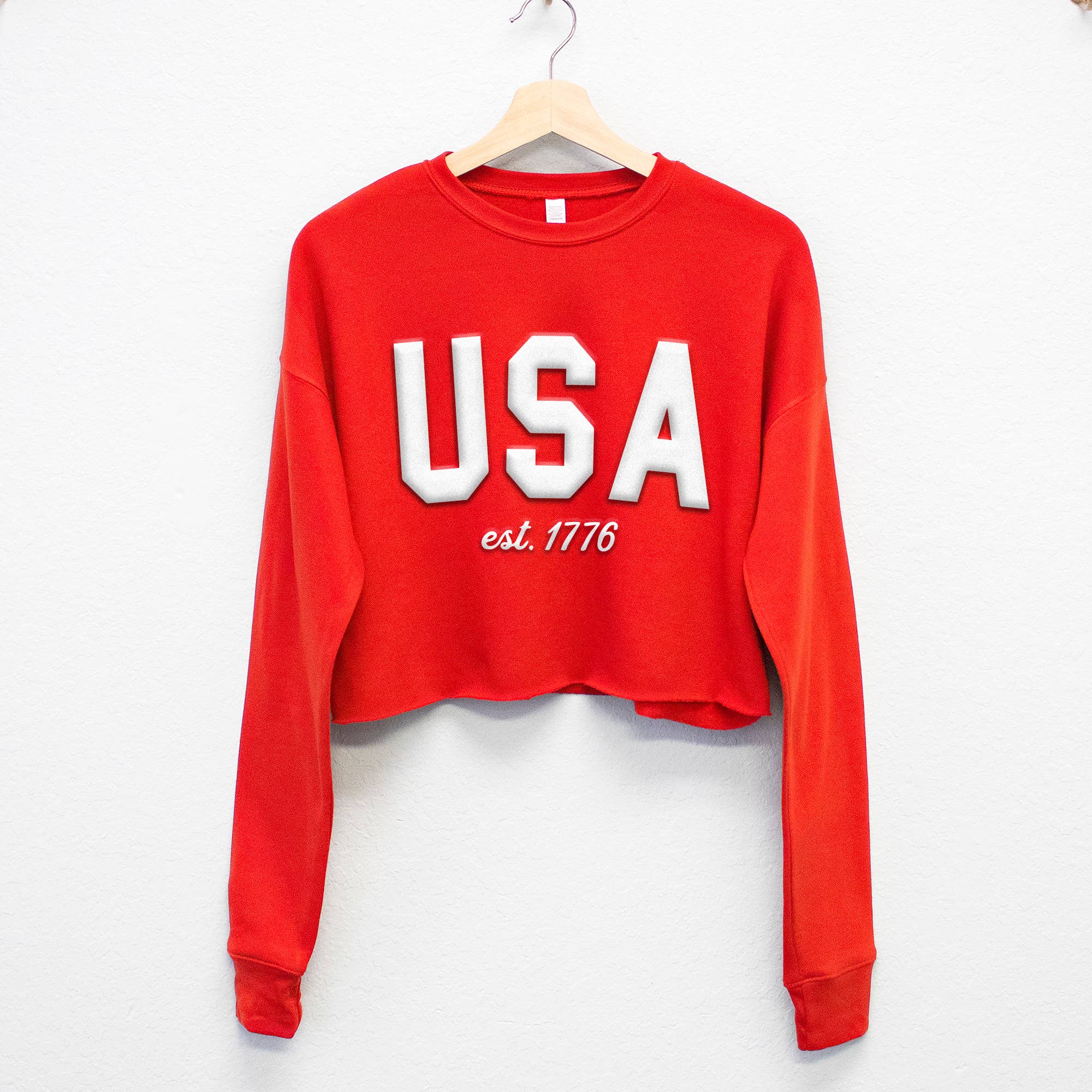 Nobullwoman Apparel - Wholesale Graphic Sweatshirt - Women's - USA est. 1776 Embossed Puff Print Cropped Sweatshirt2