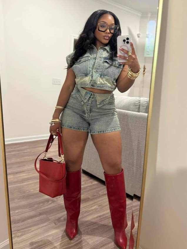 MB FASHION Two-Piece Denim Crop Top and High-Waisted Shorts Set 8002LY for wholesale by MB Fashion Wholesale