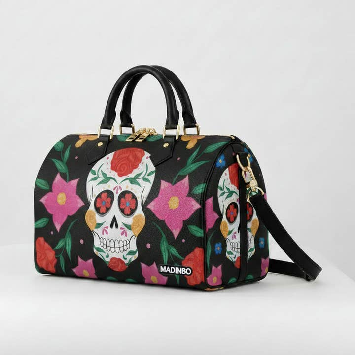 BAULETTO MADINBO - FEITO NA ITÁLIA - COM ESTAMPA DE CAVEIRA COM FLORES por atacado de MADINBO