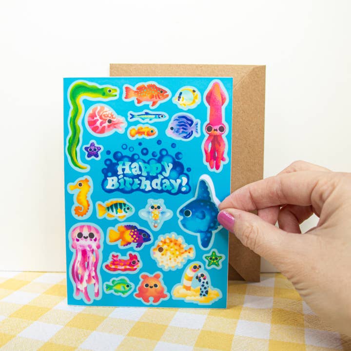 Ocean Creatures Birthday Stickercard - Card / Sticker combo for wholesale by Snail Valley