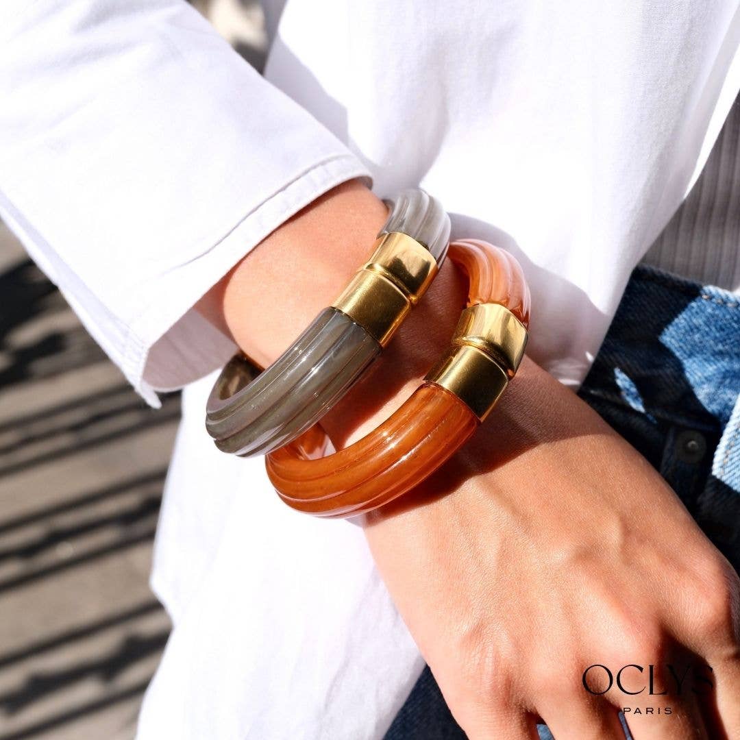 Oclys - Wholesale Bangle Bracelet - Open cuff bracelet in gold stainless steel resin Sara6