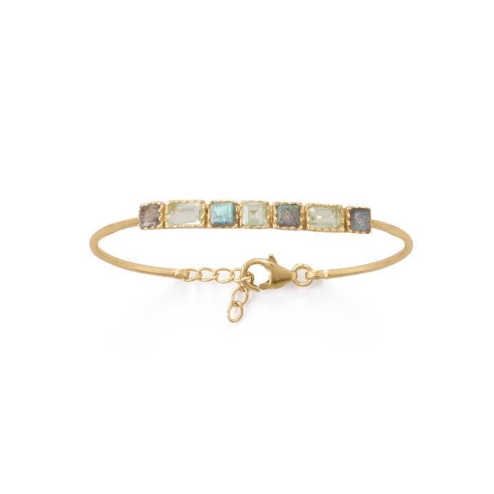 Gold Labradorite & Prasiolite Bangle Bracelet for wholesale by Earth Song Jewelry