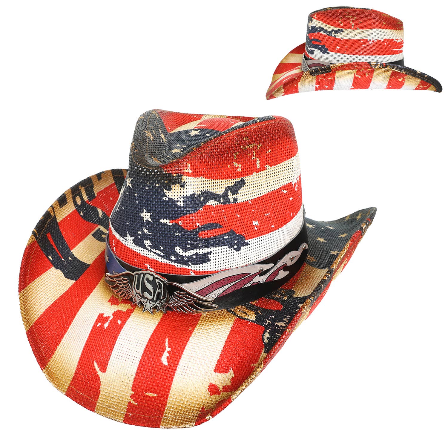SP Sophia Collection - Wholesale Cowboy Hat - Women's - Patriotic Western USA Flag Paper Braid Cowboy Hat 1