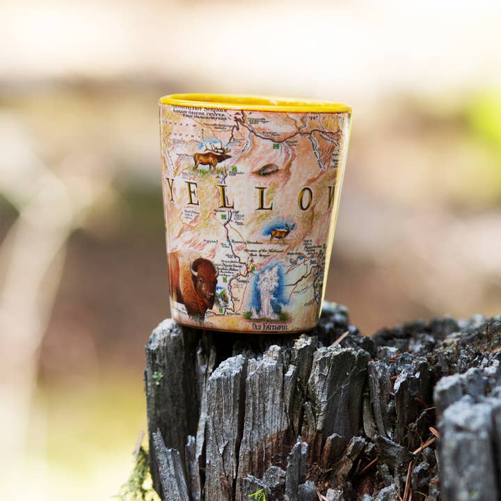 XPLORER MAPS - Wholesale Shot Glass - Yellowstone National Park Map Ceramic Shot Glass - 1.5 oz