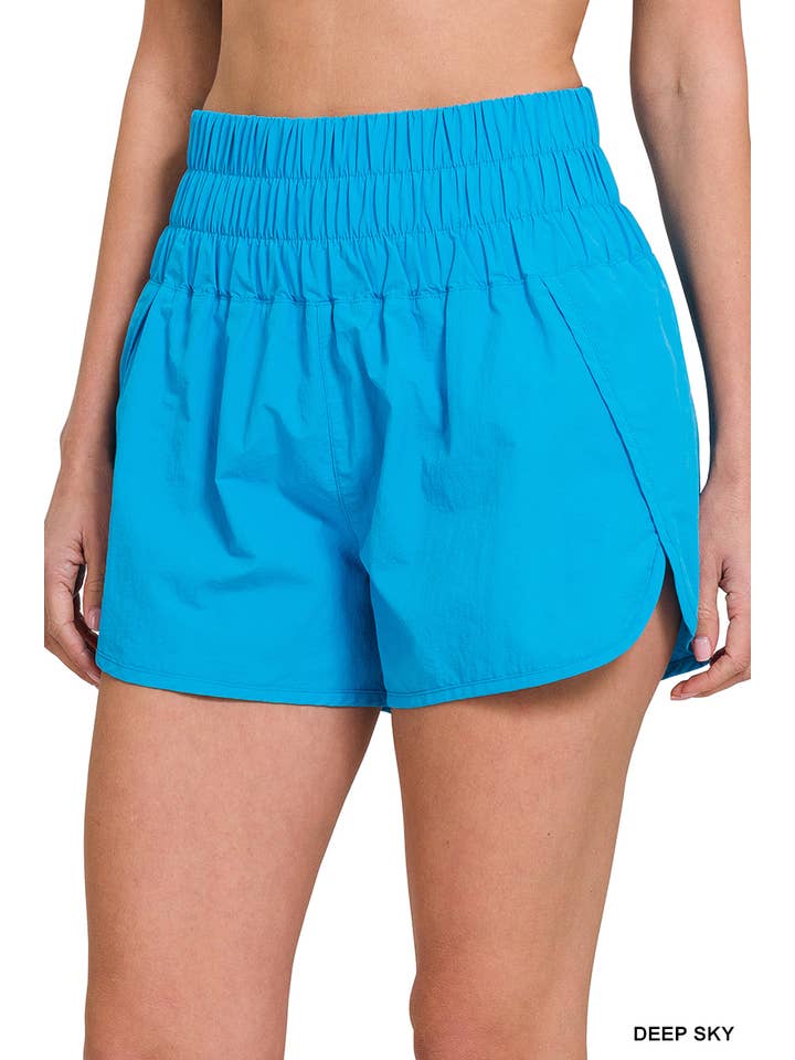 Baie Bleue - Wholesale Athletic Shorts - Women's - S1673ZN - WINDBREAKER SMOCKED WAISTBAND RUNNING SHORTS8