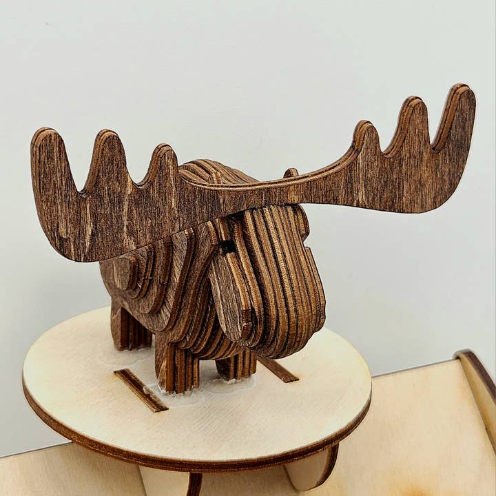 Made and Assembled - Wholesale Puzzle - Kids - Woodscape Wonders - 3D Wooden Mini Moose Puzzles
