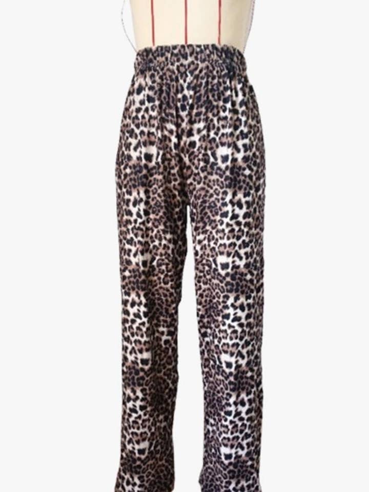 Wide-Leg Leopard Print Pants with Stripes for wholesale on Faire