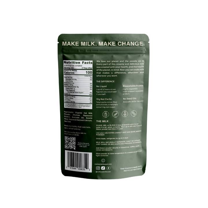 Maker - Wholesale Non-Dairy Milk - Powdered Oat Milk (1qt) Organic Oats, Protein and Calcium.1