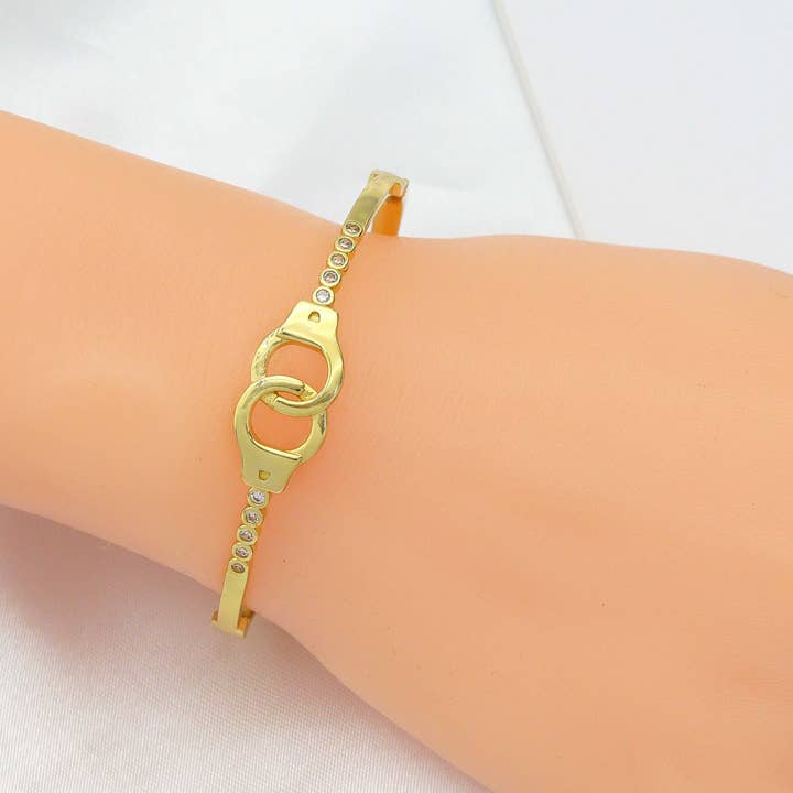 BestBeads&Beyond - Wholesale Cuff Bracelet - Gold CZ Pave Thin Toggle Handcuff Cuff bracelet, sku#JL1185