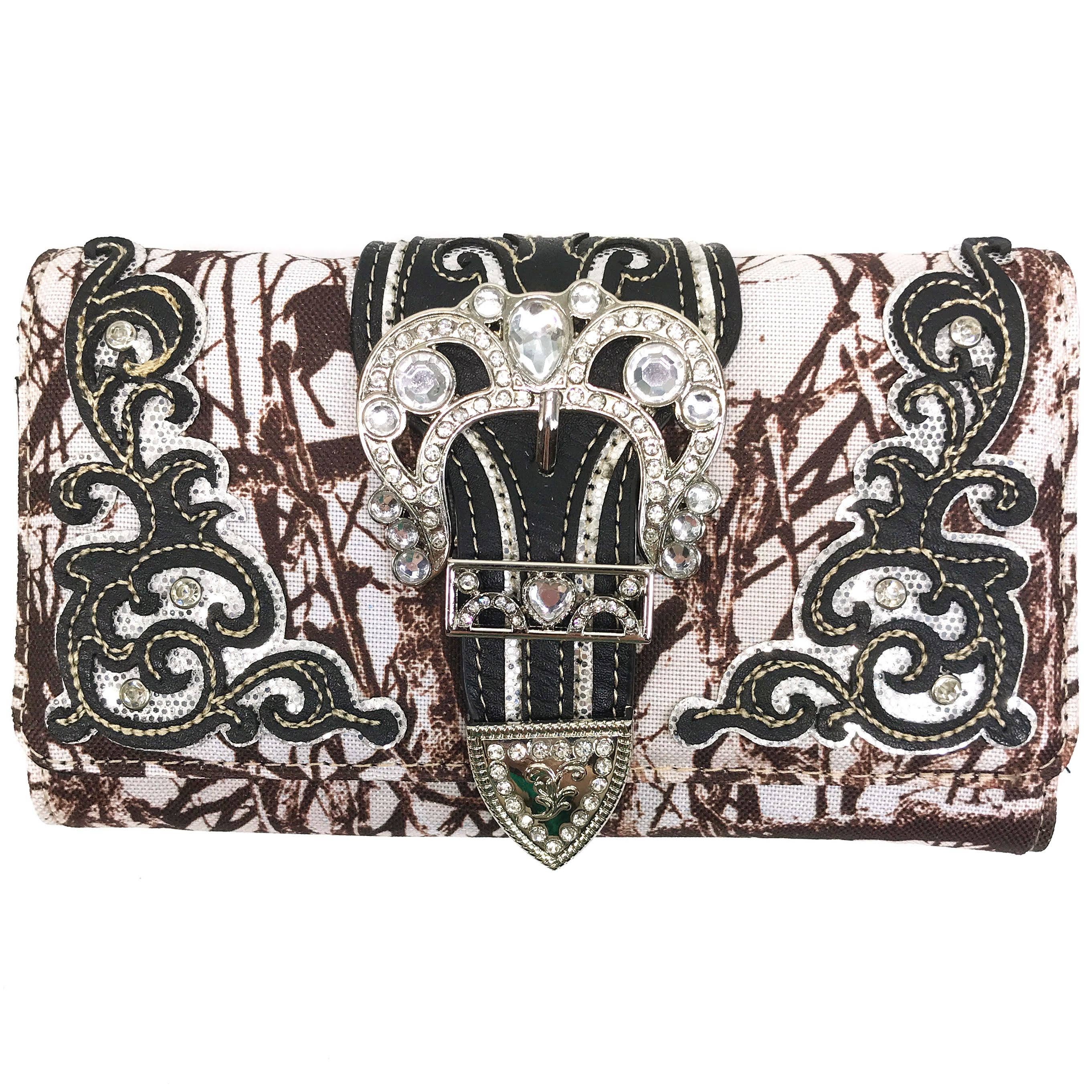 Lunar Deer – wholesale Plånbok - Dam – Rhinestone Buckle Branch Kamouflage Crossbody-plånbok för kvinnor1