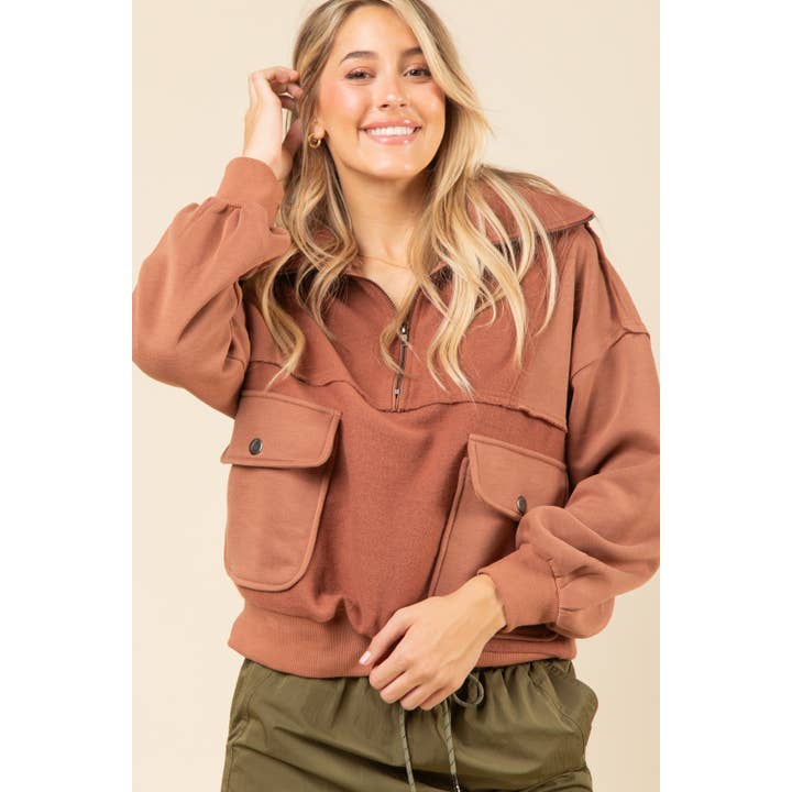 PLUS SIZE Mysig överdimensionerad stickad topp med halv dragkedja för wholesale av Apolline