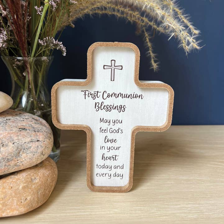 Abbey & CA Gift - Wholesale Decorative Tabletop Object - First Communion Blessings Standing Cross