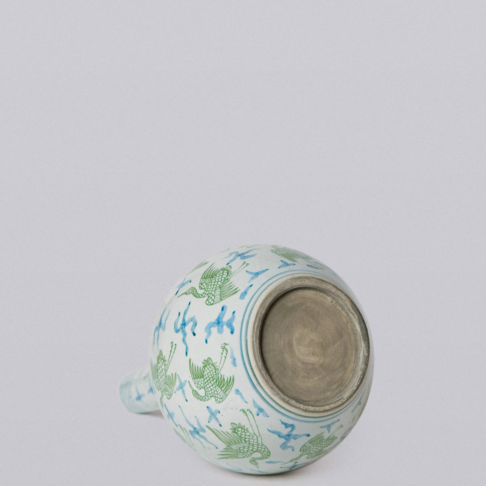 Cobalt Guild - Vendita all'ingrosso Vasi - Vaso a globo in porcellana verde e blu con gru e nuvole3