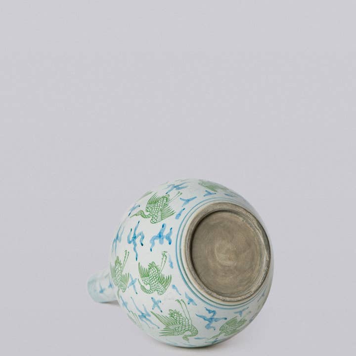 Cobalt Guild - Vendita all'ingrosso Vasi - Vaso a globo in porcellana verde e blu con gru e nuvole3