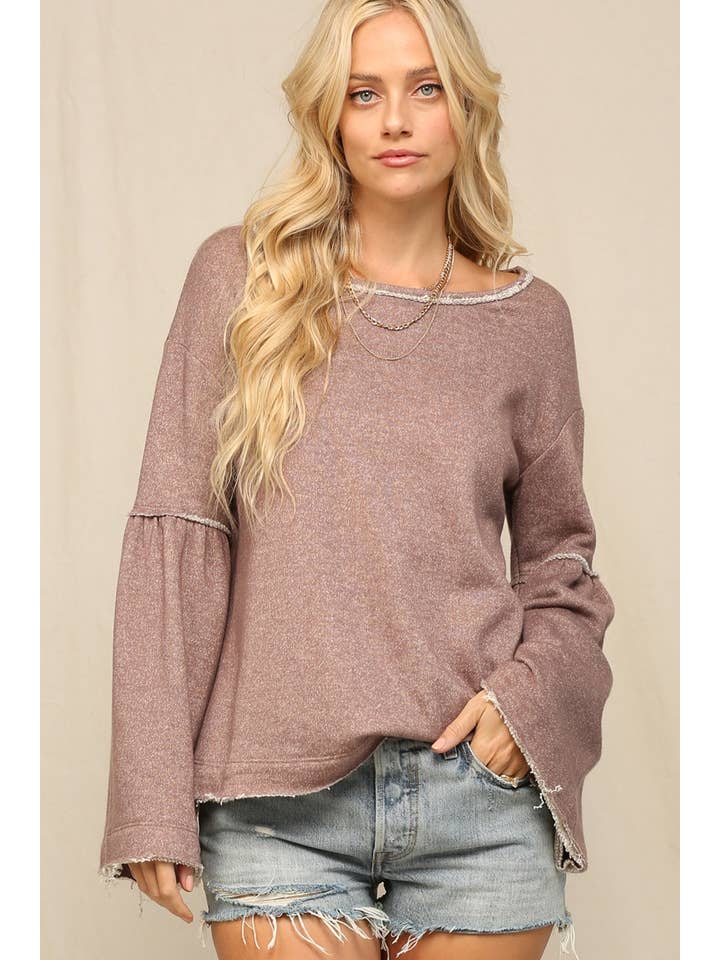 Mocha French Terry Oversized Bell Sleeve Tunic Top for wholesale on Faire1