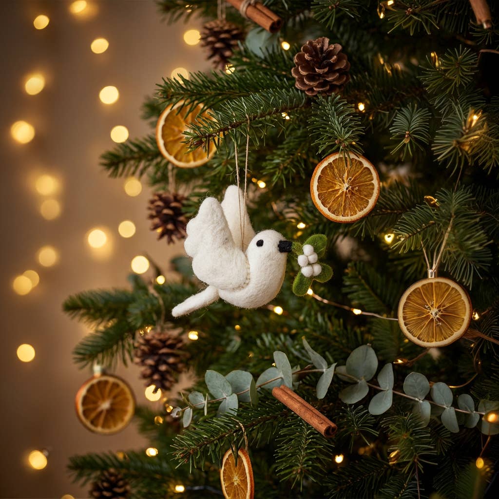 Felt So Good - Wholesale Ornament - Handmade Felt Mistletoe Dove Hanging Christmas Decoration