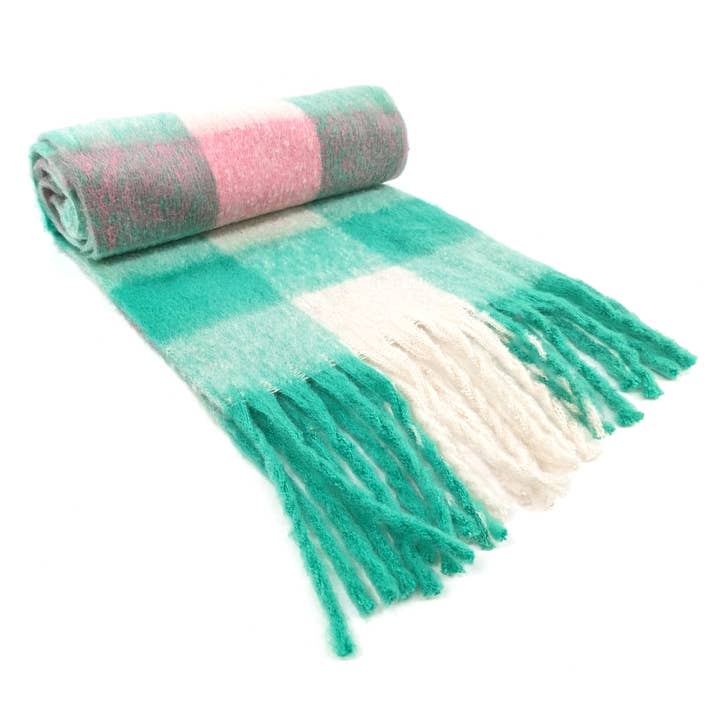 Black Ginger - Wholesale Sjaal - Dames - Mikre - Extra dikke neon-sjaal met kwastjes - groen/wit