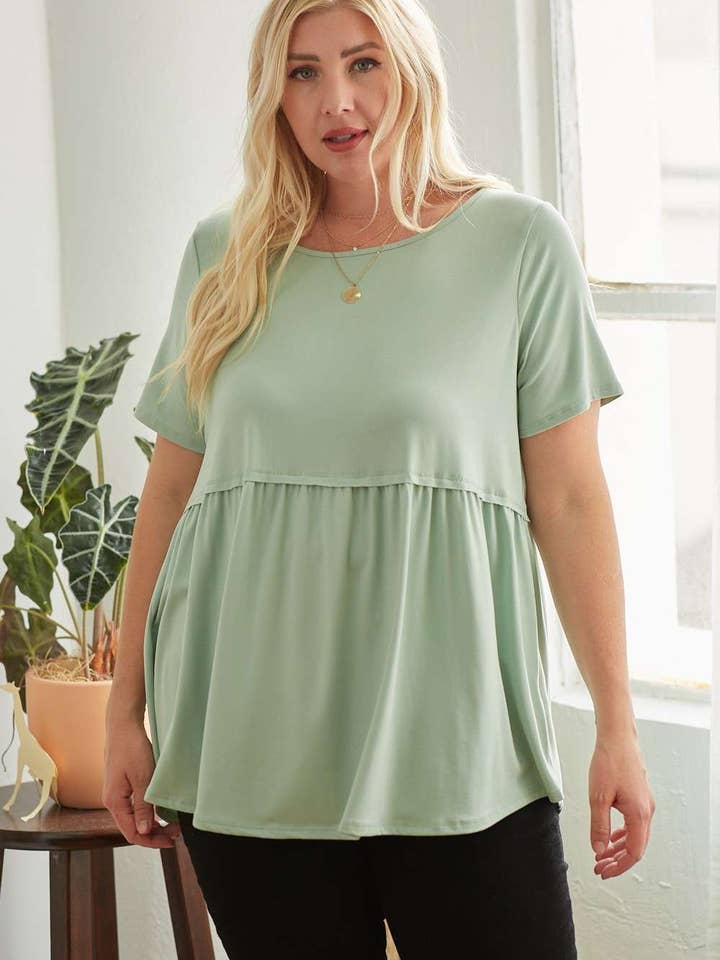 CT9069PL-PLUS DTY ROUND NECK BABYDOLL KNIT TOP for wholesale by mittoshop