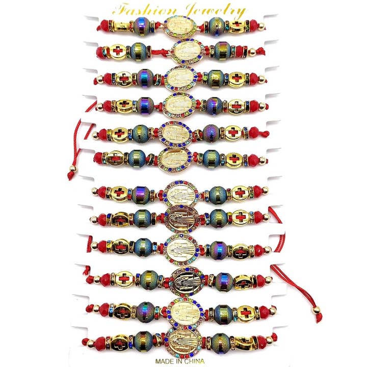 Diacly - Wholesale Prayer Beads Bracelet - 12pk Saint Benedict Adjustable String Knot Bracelet